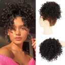 Curly Hair Buns for Women Drawstring Ponytail for Black Women Messy Bun Hair Pieces Short Ponytail for Daily Use (Chestnut Brown) (4#)