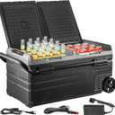 VEVOR Car Refrigerator, 12 Volt Car Refrigerator Fridge, 121.4QT Dual Zone Portable Refrigerator with Wheels and Handle, -4-68, 12/24V DC and 100-240V AC Compressor Cooler for Outdoor, Camping