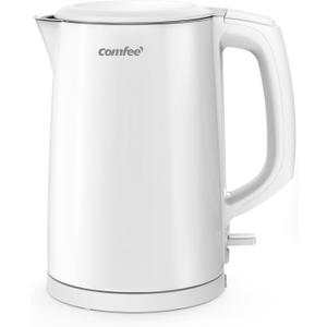 COMFEE' Electric Kettle and Tea Kettle, 1.5L Double Wall, Stainless Steel Interior, Lid & Spout, Fast Boil, Auto-Off, and Boil-Dry Protection, 1500W (1.6 Quarts, White)