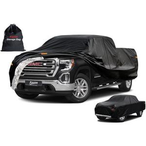 Kayme Truck Cover Custom Fit GMC Sierra(2002-2025) Double/Extended/Crew Cab SB. Full Exterior Heavy Duty Outdoor Pickup Truck Car Cover Waterproof All Weather.Car Tarp for Wind Sun Dust Protection. (PE-Black)