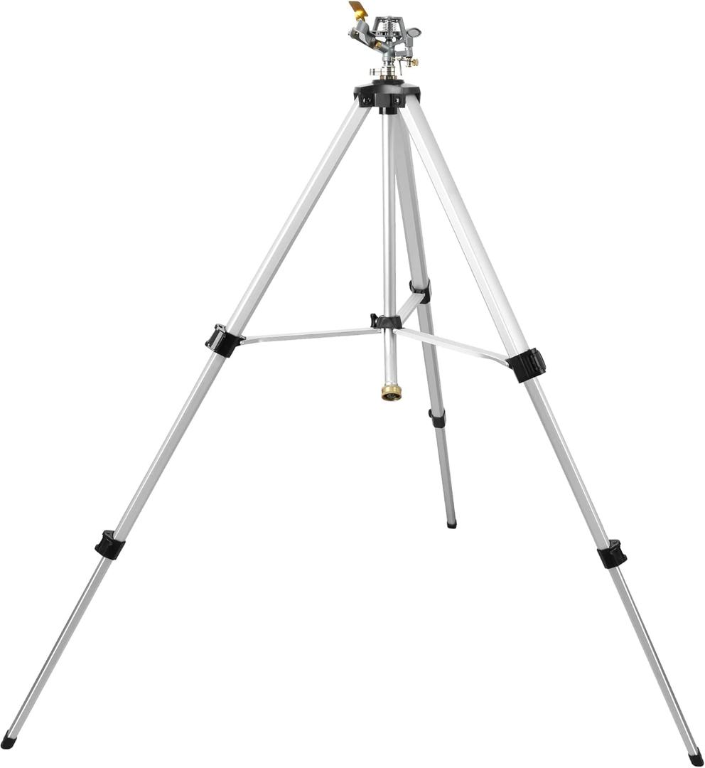 STYDDI Heavy Duty Impact Sprinkler on Tripod Base, Extra Tall Metal Pulsating Telescoping Tripod Sprinkler for Large Area, Yard, Lawn, Garden, Waters up to 90 Ft. Diameter, Legs Extends Up to 50-inch