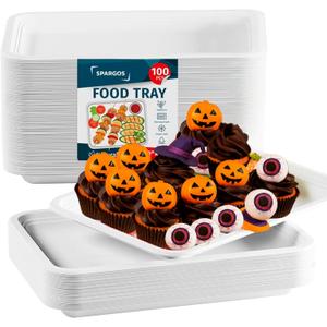 100 Pack 14 Inch Heavy Duty Disposable Food Trays Compostable Large Paper Plates Tray Set Natural Material Biodegradable for Party Serving Crawfish Lobster Crab BBQ Holiday Feast Seafood Supplies