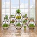 Tikea - Hexagonal Plant Stand Indoor Outdoor Large 11 Tiered Wooden Plant Shelf Indoor Creative Flower Decor for Living Room Balcony Patio