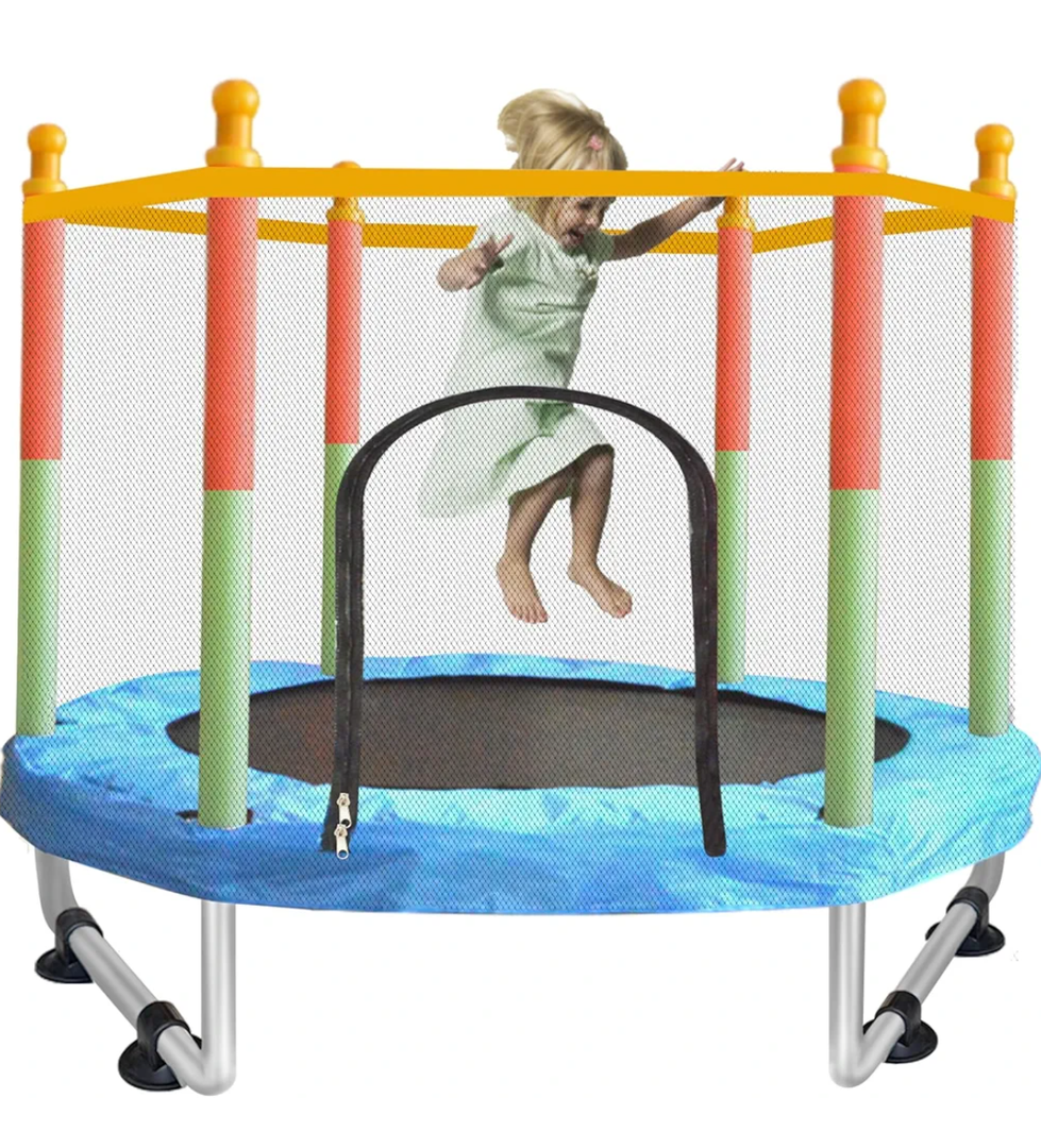 Toddler Trampoline for Kids Ages 1-8, 55'' Small Trampoline with Safety Enclosure Net, Indoor & Outdoor Baby Mini Trampolines, No-Gap Safe Design for Toddlers Jump, Gifts for Children & Boys & Girls