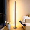Handcrafted Solid Wood Floor Lamp, Modern Dimmable Corner LED Standing Light with Remote & Foot Switch, Adjustable Warm & Cool Light, 55.12" Tall, Minimalist for Living Room, Bedroom, Office