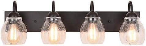 ALICE HOUSE 28.7" Vanity Lights with Seeded Glass,4 Light Wall Sconce Lighting, Brown Farmhouse Bathroom Lights Over Mirror, Industrial Bathroom Lighting, ETL Listed, AL9081-W4