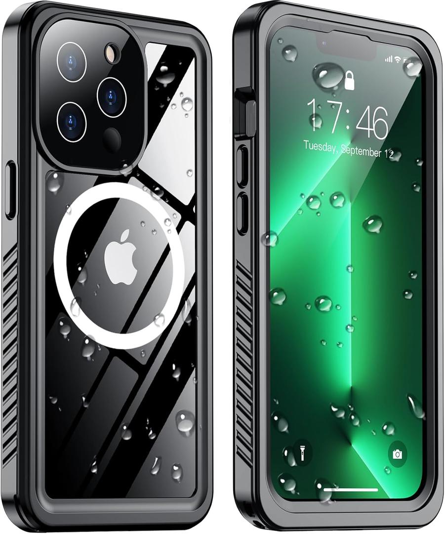 Temdan Magnetic for iPhone 13 Pro Case Waterproof,Built-in Screen Protector[IP68 Underwater][Upgrade Military Dropproof][Compatible with MagSafe] Full Body Shockproof for Phone Case 6.1'' - Black
