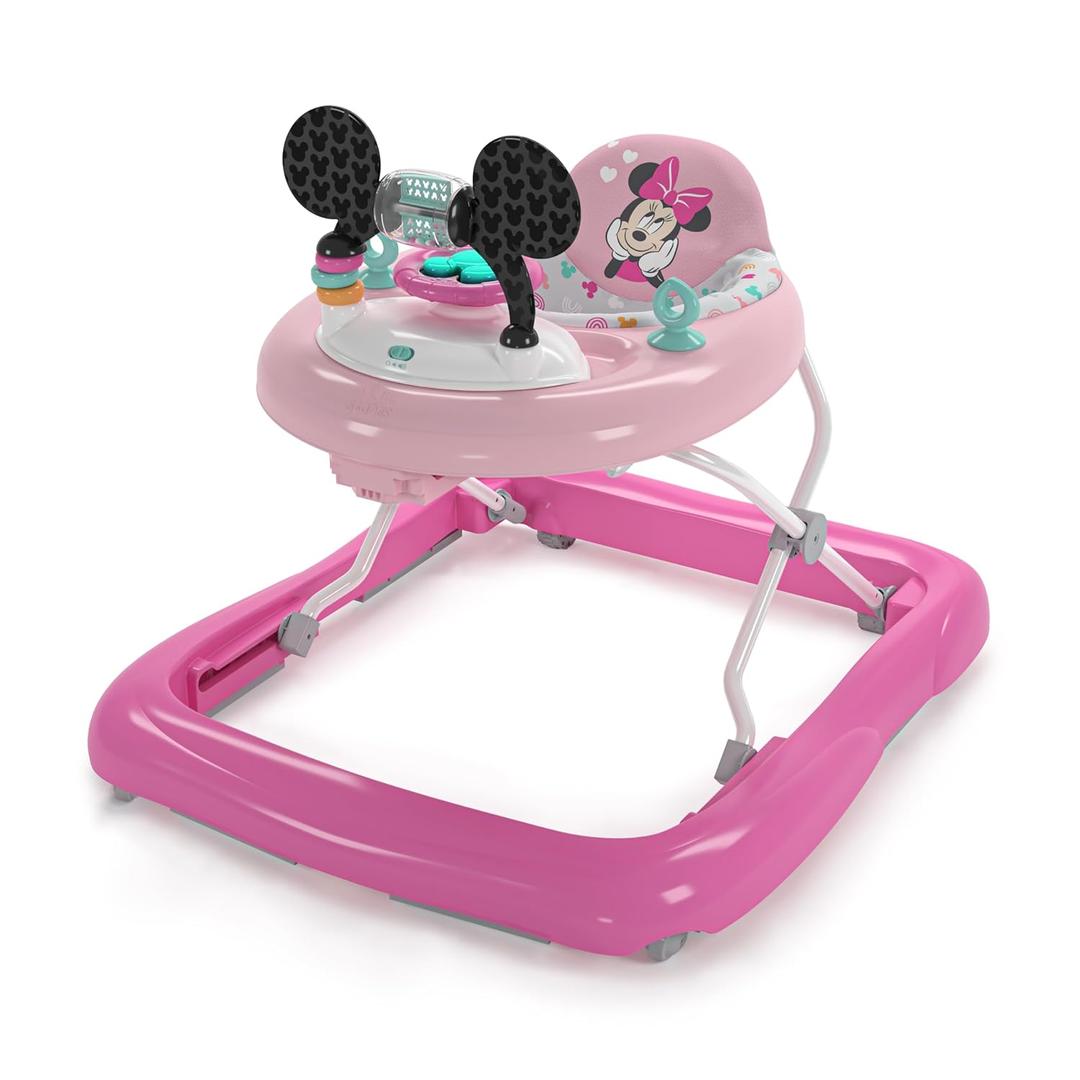 Bright Starts Disney Baby Minnie Mouse Forever Besties 2-in-1 Baby Activity Walker - Easy Fold Frame and Removable -Toy Station, 6 Months and up (Pink)
