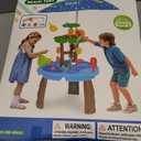 Water Table for Toddlers with Water Pump and Fishing Game Set 3-Tier Kids Sand Water Table with Umbrella Sensory Outdoor Toys for Kids Ages 4-8 Outside Toys Backyard for Kids Toddlers Age 3-10