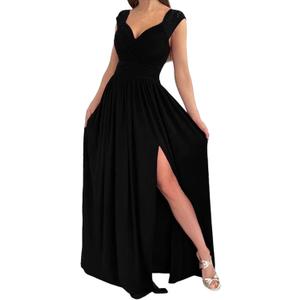 Womens 2025 Formal Dresses Wrap V-Neck Ruched Sexy Elegant Cocktail Bridesmaid Wedding Guest Maxi Dresses (XX-Large, Black)