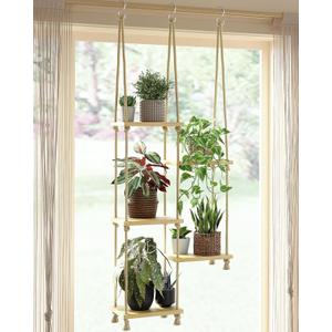 GENTINGBRO Window Plant Shelves Macrame Plant Hanger Floating Shelves Window Sill Shelf for Plants Hanging Plant Stand Indoor Window Plant Holder Boho Decor Living Room Bedroom Wall Decor