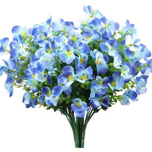 10 Bundles Artificial Orchid Flowers, Fake Artificial Greenery UV Resistant No Fade Faux Plastic Flower for Wedding Bridal Bouquet Indoor Outdoor Home Garden Kitchen Office Table Vase(Blue)