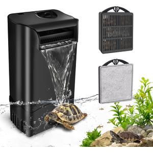 GOZILLA Turtle Tank Filter 8W 148GPH Adjustable Water Flow, Aquarium Filter for Low Water Level Tank, Turtle Filter Quiet Waterfall Fish Tank Filter for 10-30 GAL. (Black)