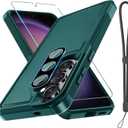 for Samsung Galaxy S26 Case with Screen Protector+Camera Lens Cover,Military Grade Heavy Duty Shockproof Phone Cover with Wrist Lanyard Strap for Samsung S26,Dark Green