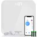Scale for Body Weight, High Accuracy Bathroom Digital Scales, Bluetooth Weighing Scale, Unlimited Users, LCD Display, Round Corner Disign, Compact Size with Sturdy Tempered Glass 400lb- White