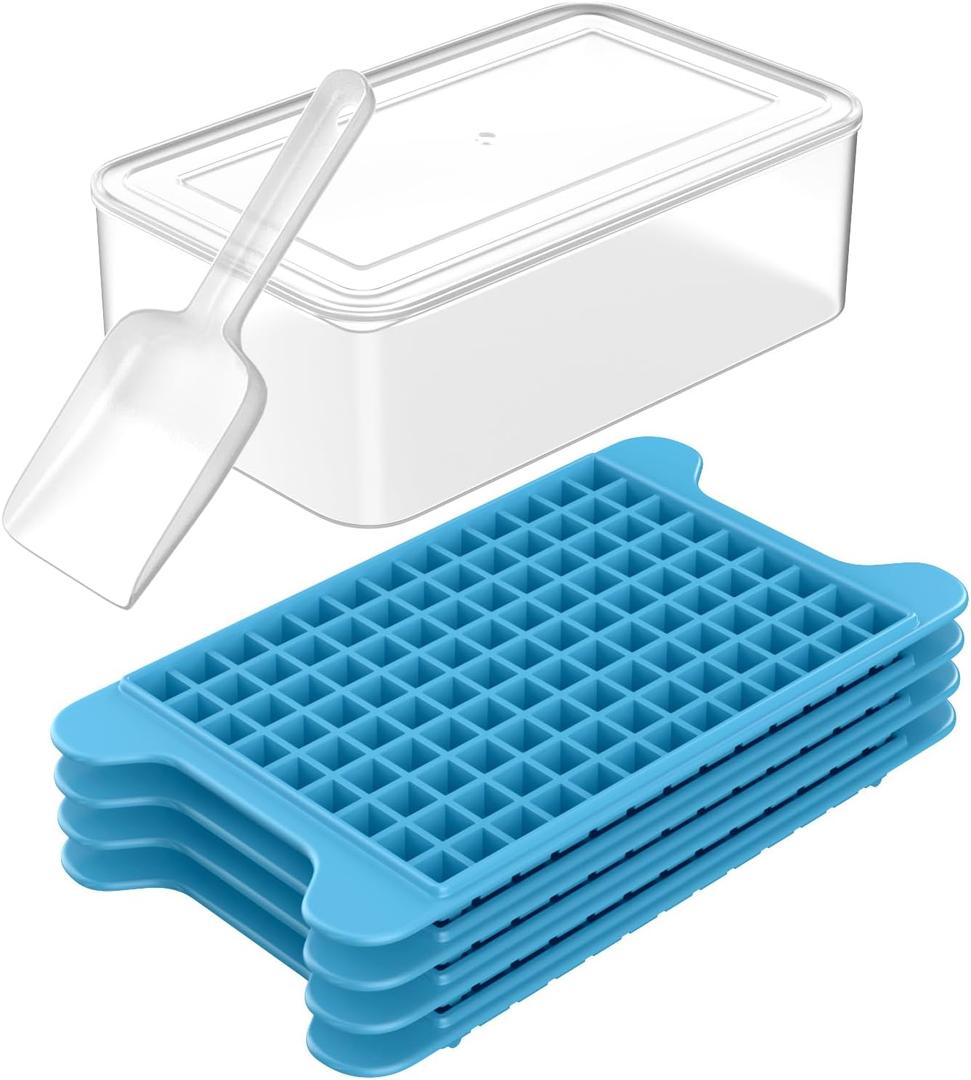 Mini Ice Cube Tray for Freezer: FDDBI Small Ice Trays for Freezer with Bin  117×4PCS Easy Release Nugget Ice Tray  Crushed Ice Tray with Container