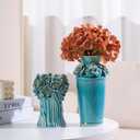 Handmade Blue Ceramic Vase with 3D Flowers, Blue Bud Wedding Bouquets Vases for Centerpieces, Vintage Floral Vase for Home Cottage Core Decor, Decorative Vases for Living Room, Housewarming Gift 6.6In