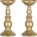 Set of 2 Gold Candlestick Metal Pillar Candle Holders, Flameless Candlestick Holders Stand Centerpieces Decoration Ideal for Weddings, Special Events, Parties