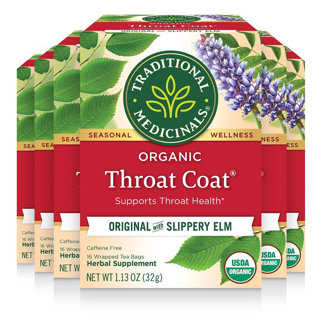Traditional Medicinals Tea, Organic Throat Coat, Supports Throat Health, 96 Tea Bags (6 Pack) BB 10/31/28