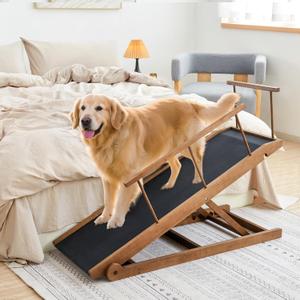 Dog Ramp for Bed and Couch- 5 Height Adjustable Solid Wood Pet Ramp for Small, Medium & Large Dogs, Collapsible Anti-Slip Dog Ramp for Sofa, Couch & Beds (Brown, 115)
