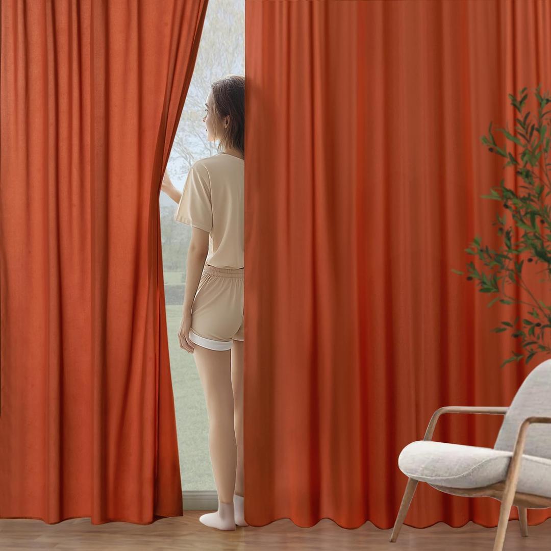 MIULEE Burnt Orange Privacy Sheer Curtains That Let Light in 84 Inches Long Non-See-Through Semi Sheer Curtains Light Filtering Window Drapes for Living Room Bedroom 2 Panels Set Terracotta