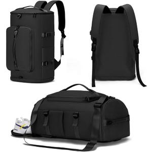 Gym Bag for Men Women with Shoes Compartment - Duffle Bag, Travel Backpack, Sports Backpack, Weekender Overnight Bag with Wet Pocket - Black, MIYCOO (42L)