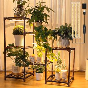 Dreyoo Plant Stand with Grow Lights, Wood Plant Shelf with Full Spectrum Grow Lamp for Indoor Corner, Vintage Multi Layer Lighted Stand for Living Room Balcony Display(7 Potted Shape) Dreyoo Plant Stand with Grow Lights, Wood Plant Shelf with Full Spectrum Grow Lamp for Indoor Corner, Vintage Multi Layer Lighted Stand for Living Room Balcony Display(7 Potted Shape)