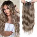 PANEWAY Hair Topper for Women 20 Inch Wavy Synthetic Fiber Topper with Natural Waves, Clip-In Hairpiece for Thinning Hair, Adds Volume & Length, Lightweight & Breathable (Highlights Brown with Dark Root)