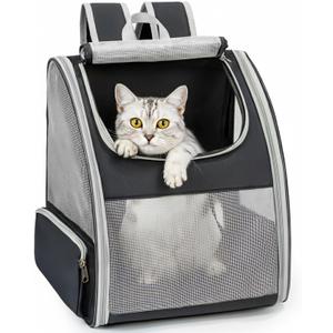 Conlun Cat Backpack Carrier for Small Dogs and Cats Fit Up to 15 Lbs, Small Dog Backpack, Foldable with 3-Side Mesh Windows, Pet Carrier for Travel & Hiking Friendly Gray (Grey)