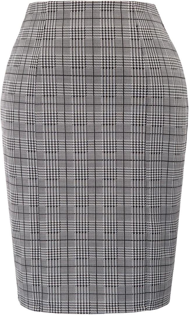 Kate Kasin Womens Knee Length Elastic Waist Stretchy Bodycon Plaid Business Pencil Skirt XL