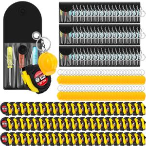Jutom 9 Pcs Mini Construction Helmet Keychains Tape Measure Screwdriver Bulk Valentine's Day Gifts for Men Adult Tool Party Gifts