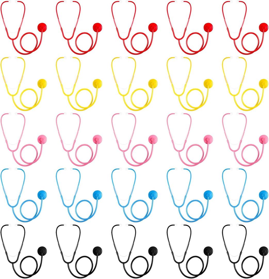 Leitee 25 Pieces Toy Stethoscope Bulk for Kid Real Working Stethoscope Disposable Plastic Doctor Nurse Costume Accessories for School Classroom Career Day Doctor Halloween Cosplay Kit