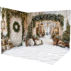 Christmas Photography Props Chris Photo Backdrops Winter Barn Door Backgrounds,10x8ft&10xx8ft&8x8ft
