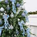 SY Super Bang 8 Pcs Lake Blue/Sliver Velvet Christmas Bows for Christmas Tree Decorations Door Wreath Garland Bow Ornaments, for Gift Wrapping Wedding Home Holiday Party Decor.