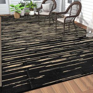 HEBE Outdoor Rug 5'x8' for Patios Clearance Waterproof Patio Mat Plastic Straw Rug Reversible RV Camping Tent Rug Outside Indoor Outdoor Area Rugs for RV,Deck,Beach,Balcony,Camper (Stripe/Black)