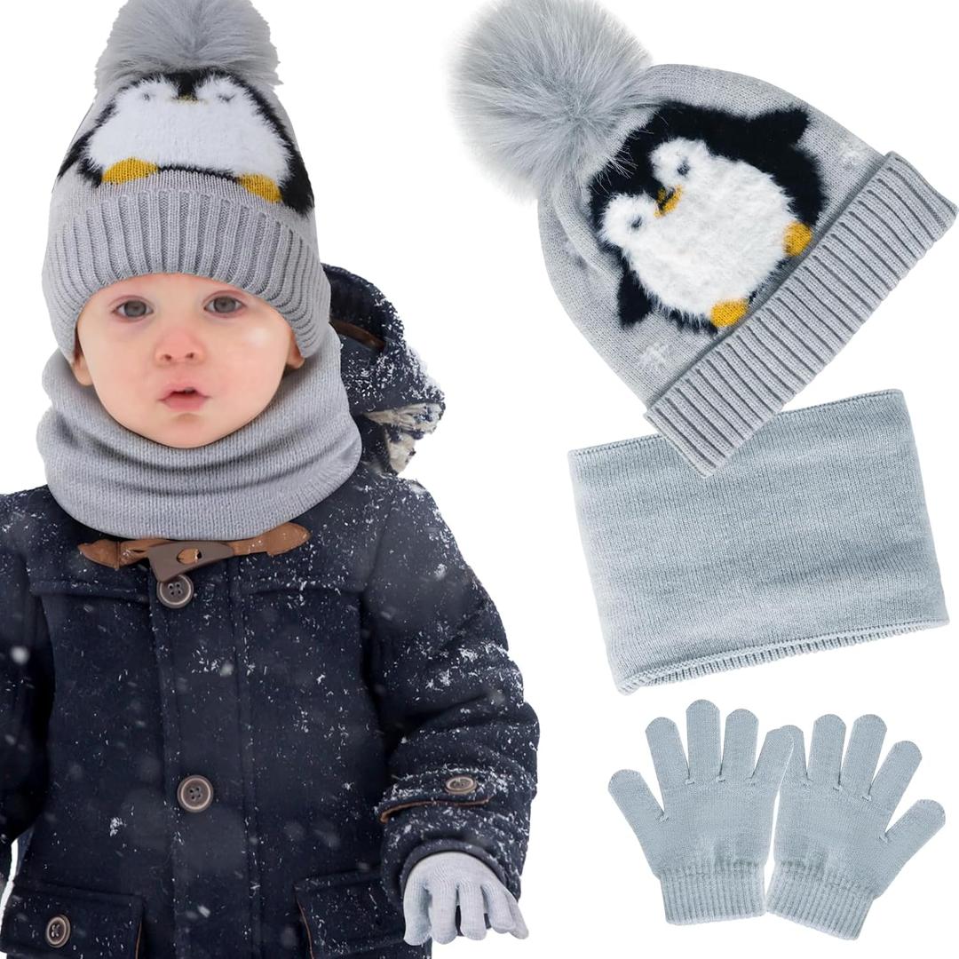 Boys Winter Hat and Gloves Scarf Set for Girls, Kids Knit Beanie Neck Mitten Cap Snow Accessories for Toddler Gifts