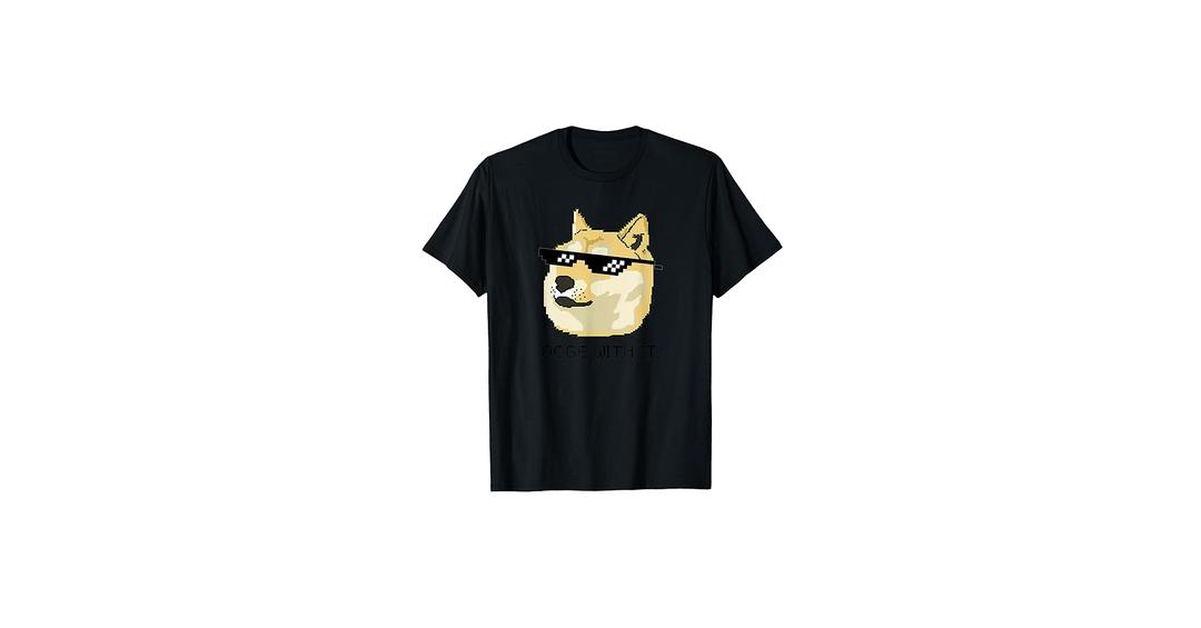 Shiba Inu T-Shirt Meme Doge Deal With It Pixel Glasses Tee T-Shirt, Black, M