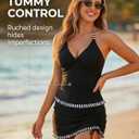 Daci Women Tankini Swimsuits with Skirt - Two Piece Tummy Control Skirted 2PC Bathing Suits Swimwear (Black, M)