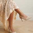 SUIARA Beige Lace Wedding Heels for Women Bridal Kitten Heels Mesh Slingback Bride Shoes Closed Pointed Toe Dressy Pumps. 5.5 Size