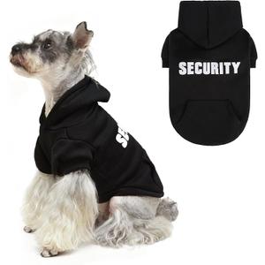 PUPTECK Security Dog Hoodie, Soft Warm Winter Pet Sweater Clothes, Puppy Cold Weather Coats Hooded Sweatshirt with Pocket, Dog Halloween Costume for Small Medium Dogs (Black)