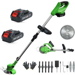 Cordless Weed Wacker with 2 Batteries, Lightweight Electric Grass Trimmer, Adjustable Weed Eater,Weed Erimmer Green