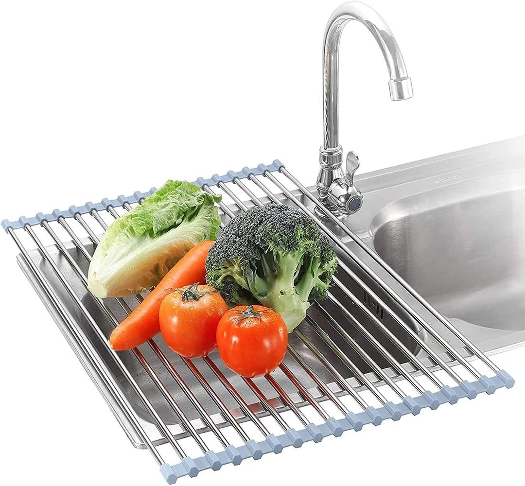 Seropy Extra Large 20.5"x13.7" Roll Up Dish Drying Rack Over The Sink Dish Drainer for Kitchen Counter, Sink Drying Rack Dish Drying Mat Folding Dish Rack Kitchen Sink Organizer Home Essentials (Gray)