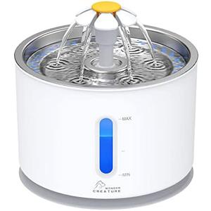 Wonder Creature Cat Water Fountain with Stainless Steel Lid, 2.4L/81oz Automatic Cat Fountain with LED Light and Water Level Window for Cats and Dogs