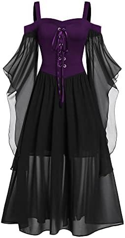 Women's Gothic Punk Dress Cold Shoulder Butterfly Sleeve Christmas Cosplay Party Dress Size L