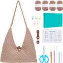 ACRNIGHEET Crochet Beach Bag Kit for Beginners Khaki Tote Bag Knitting Kit with Yarn and Hook DIY Craft Kits Gift for Adults with Video Guide Tutorial