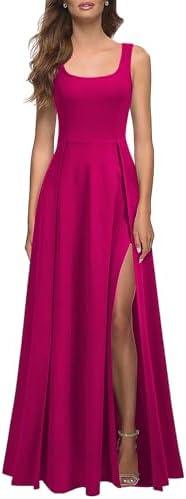 MUSHARE Women's Square Neck Sexy Split Cocktail Party Maxi Long Formal Dress S
