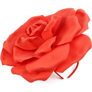 Large Flower Fascinators Womens Derby Hat Wedding Prom Rose Fascinator Hat Tea Party Headpiece with Headband Clip (Red)