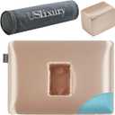 USlixury Ear Piercing Pillow with Foam Plug, Ear Plilow with Off Center and 4.7"X3.2" Ear Hole, Soft CertiPUR-US Memory Foam, Piercing Plilow for Side Sleepers, Satin, Champagne, 16"X11"X4''