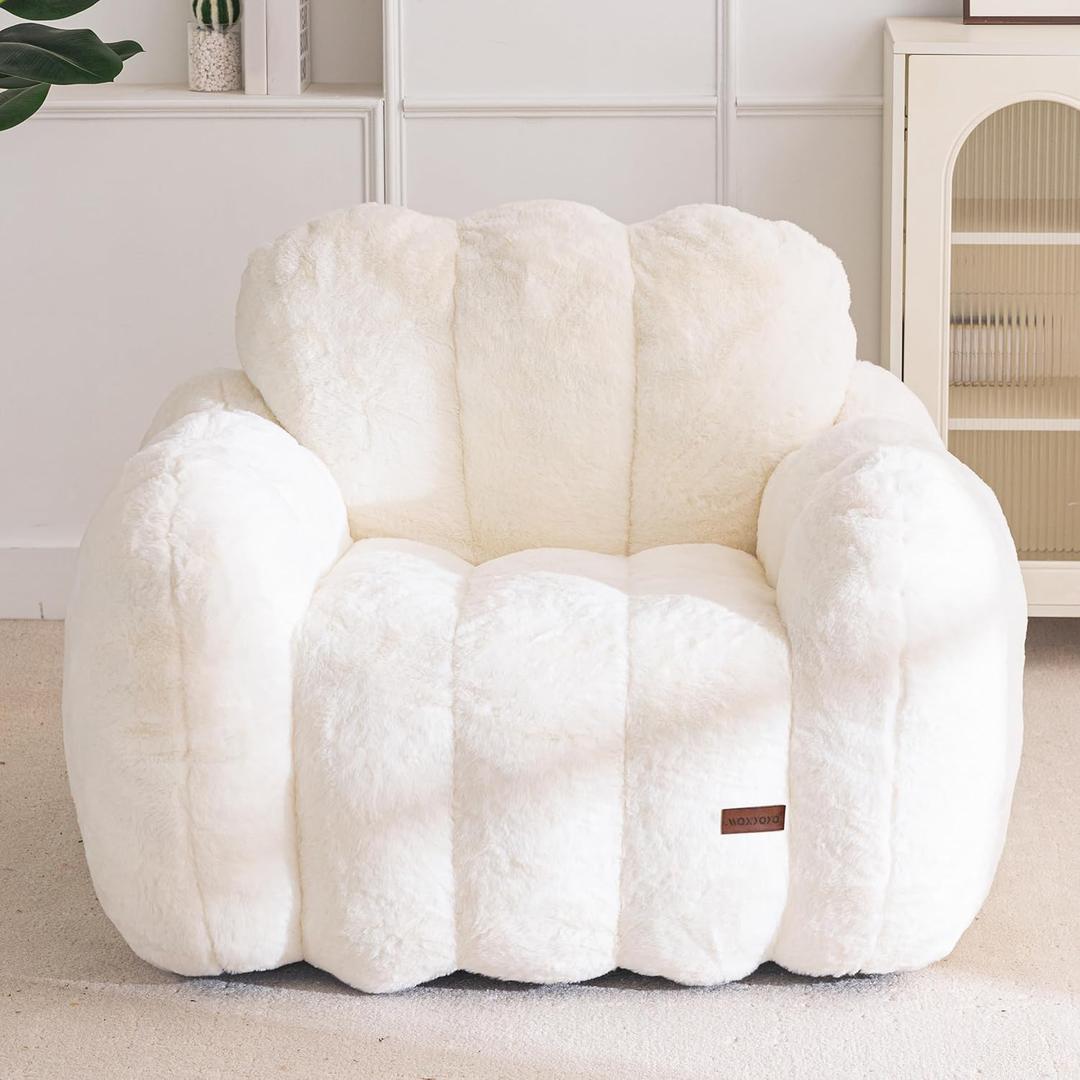 MAXYOYO Bean Bag Chair, Cloud Shaped Bean Bag Sofa for Adults, Soft Stuffed Lazy Floor Sofa with Supportive Filling, Comfy Single Couch for Living Room, Bedroom, Apartment, Beige