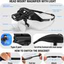 Magnifying Glass with Light 1X-4X, Rechargeable Magnifying Glasses Magnetic Head Magnifier, Magnify Glass with 6 Detachable Lenses, Warm Cold Light Modes Magnifier for Close Work Hobby Crafts